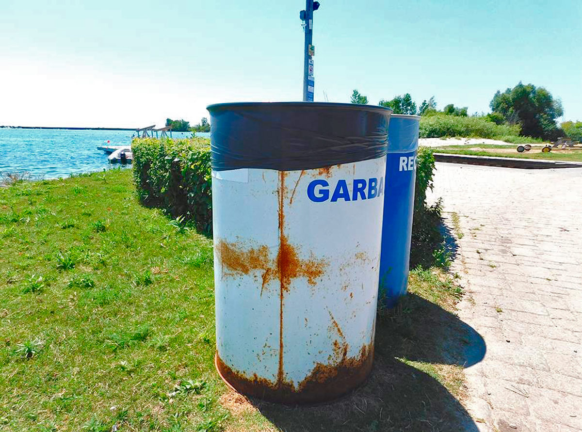 Trash can at waterfront