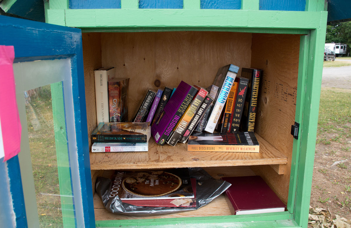 Inside Pop up library at beach